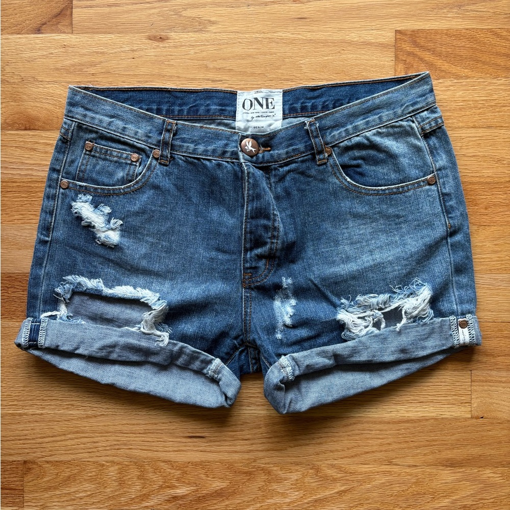 One Teaspoon Distressed Blue Jean Shorts